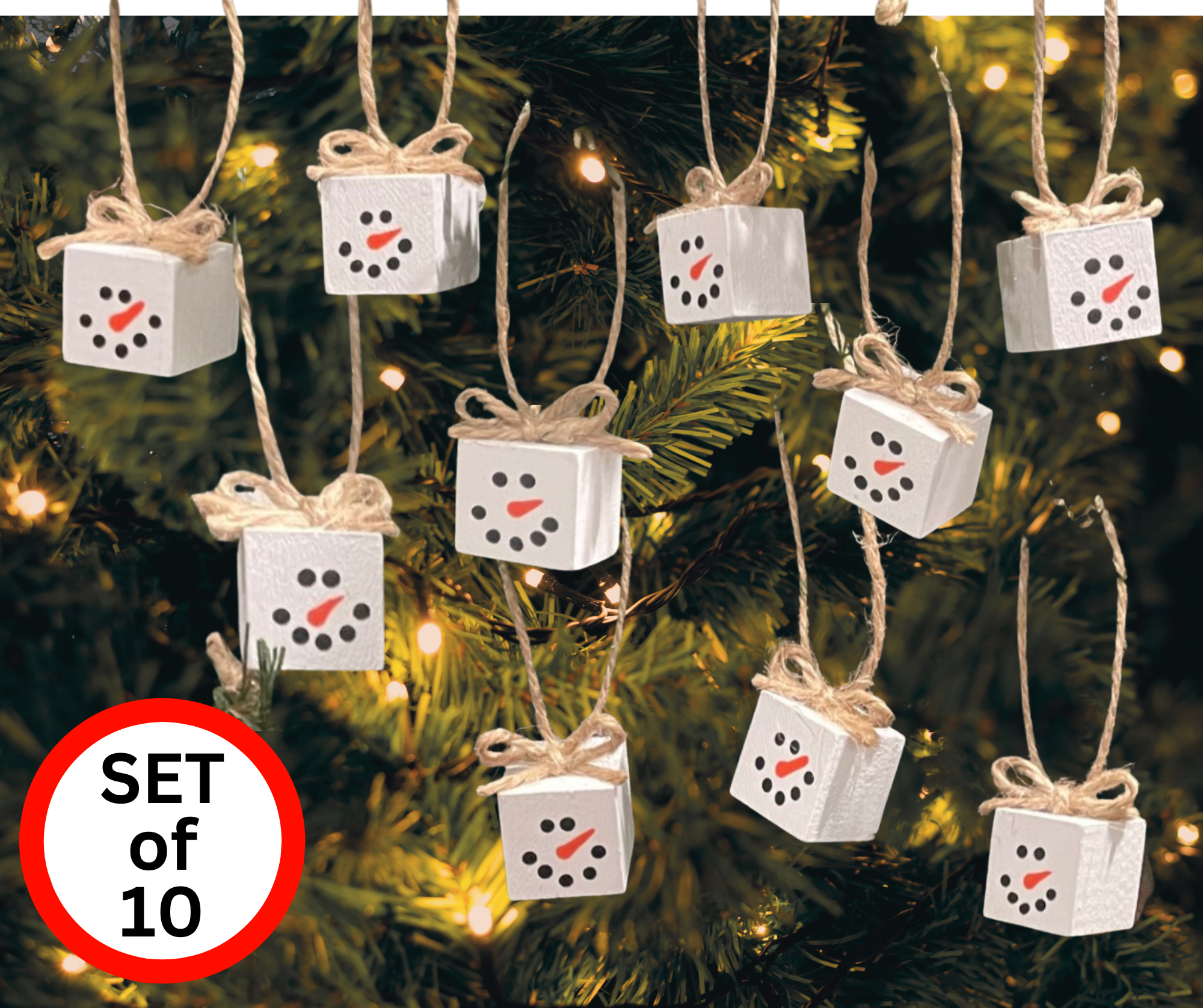 Set of 10 MINIATURE Snowmen Ornaments / Gift Tags