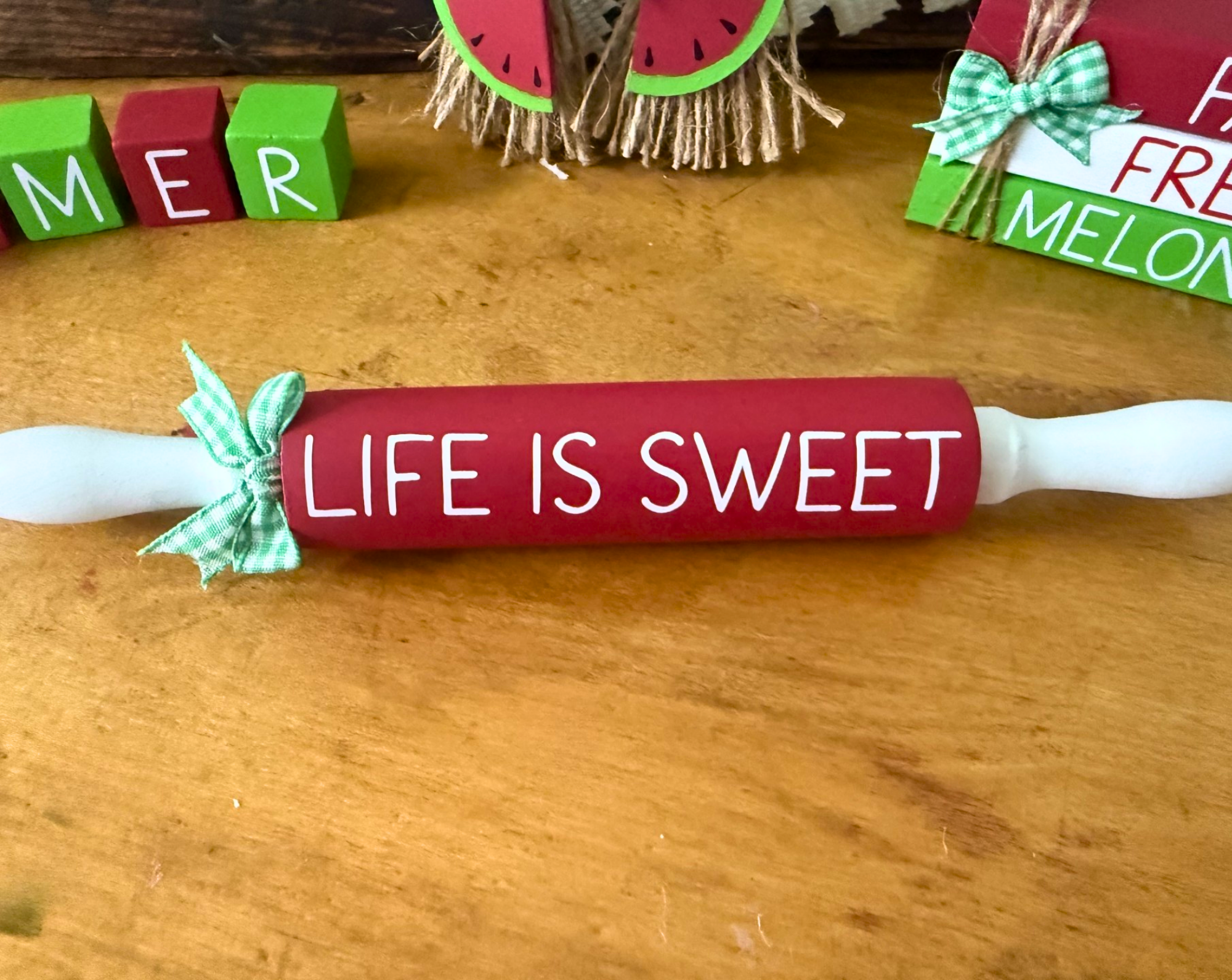 "Life Is Sweet" Watermelon Theme Mini Rolling Pin