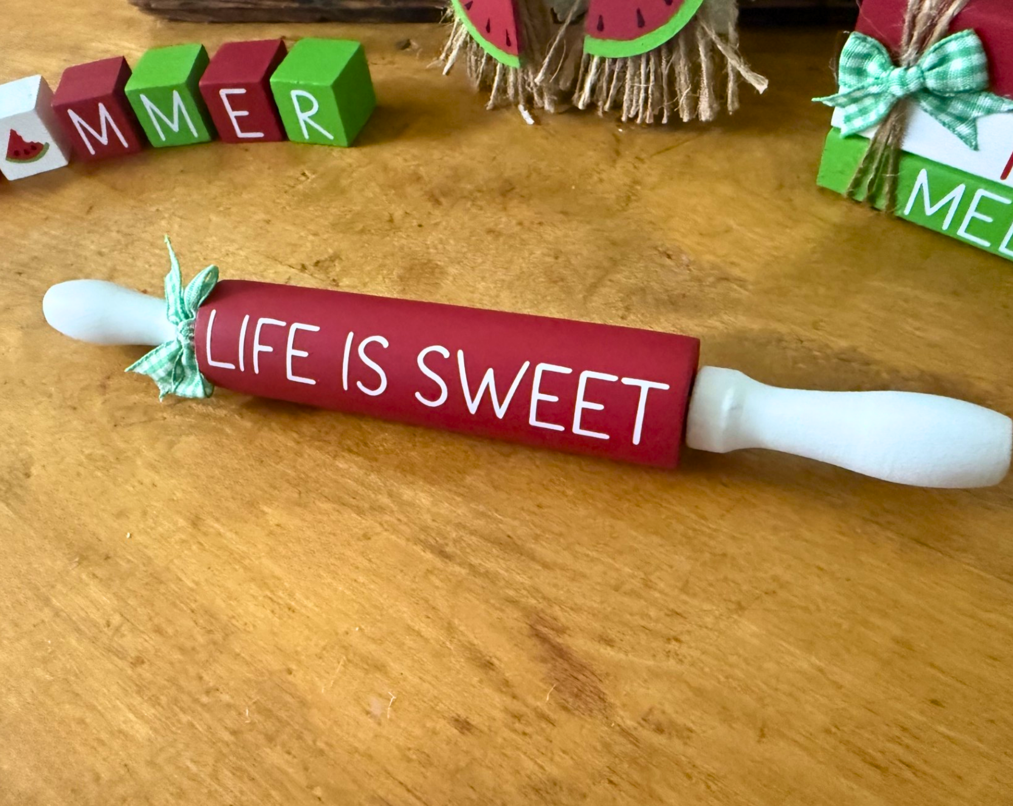 "Life Is Sweet" Watermelon Theme Mini Rolling Pin