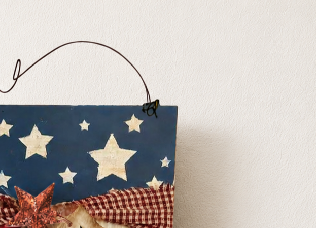 Rustic Patriotic Flag Painted Wood Shelf Sitter