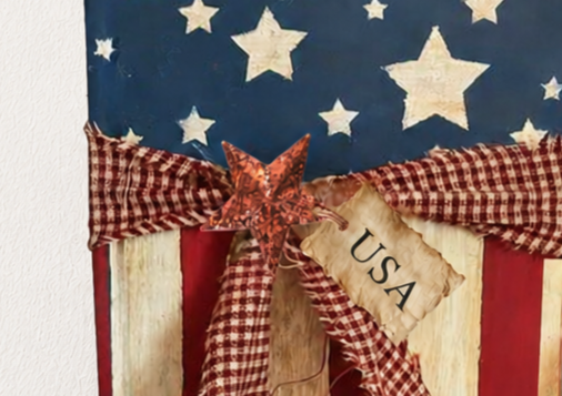 Rustic Patriotic Flag Painted Wood Shelf Sitter