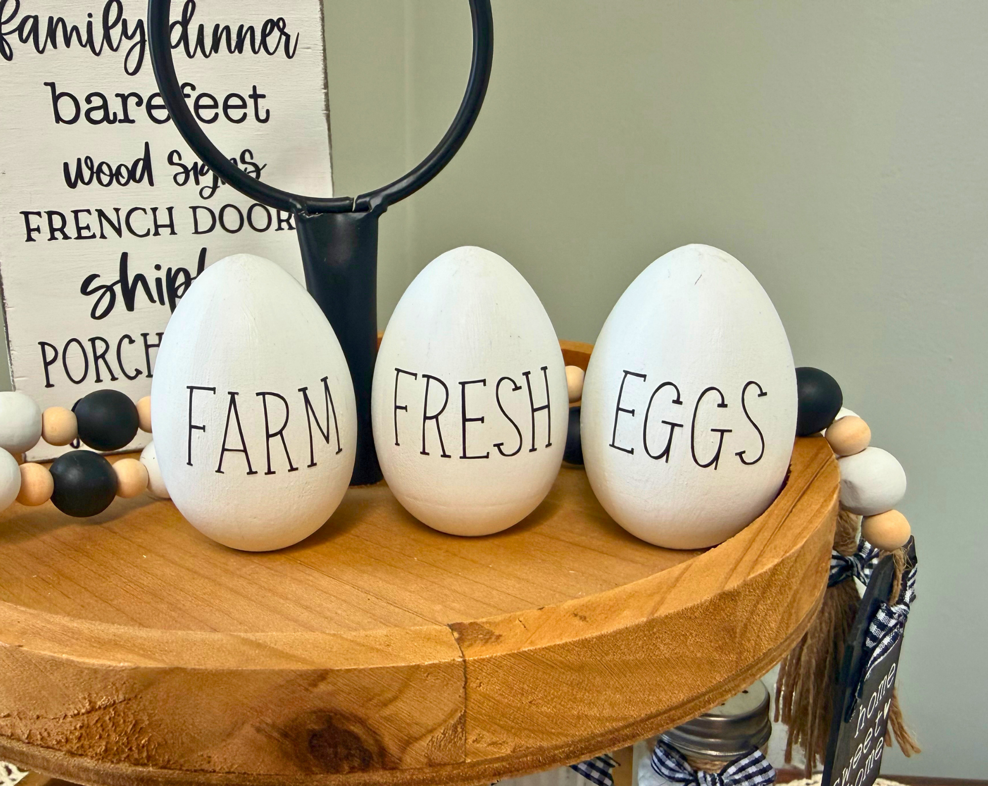 Set of 3 Wood Farmhouse Eggs