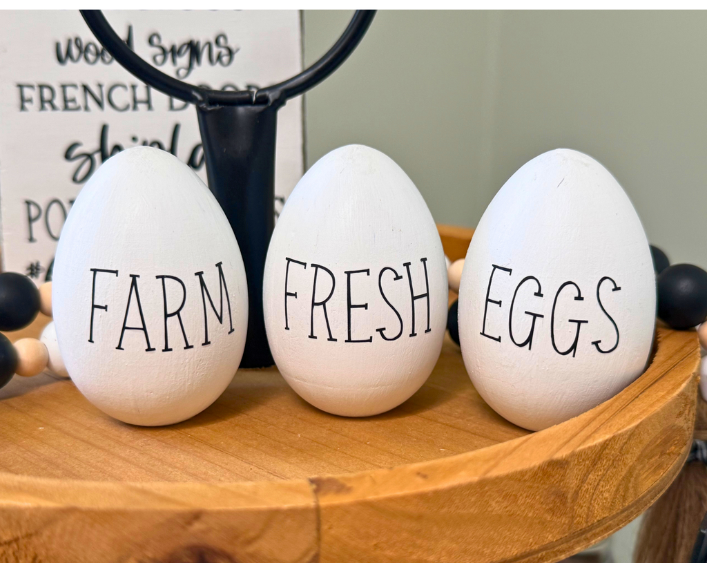 Set of 3 Wood Farmhouse Eggs