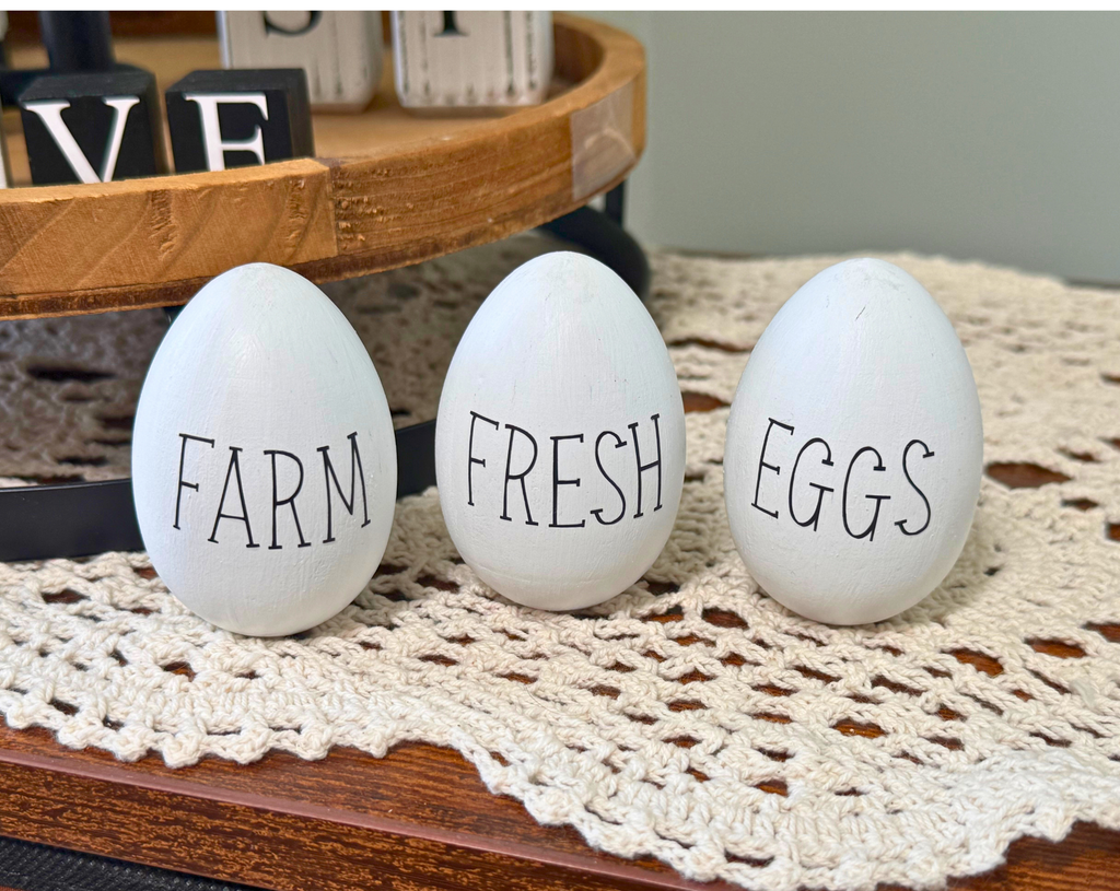 Set of 3 Wood Farmhouse Eggs