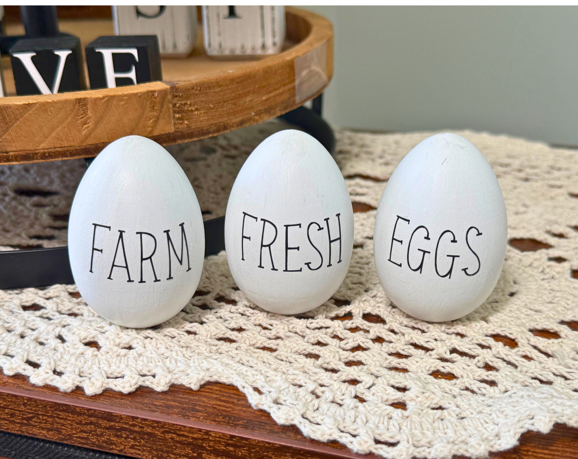 Set of 3 Wood Farmhouse Eggs
