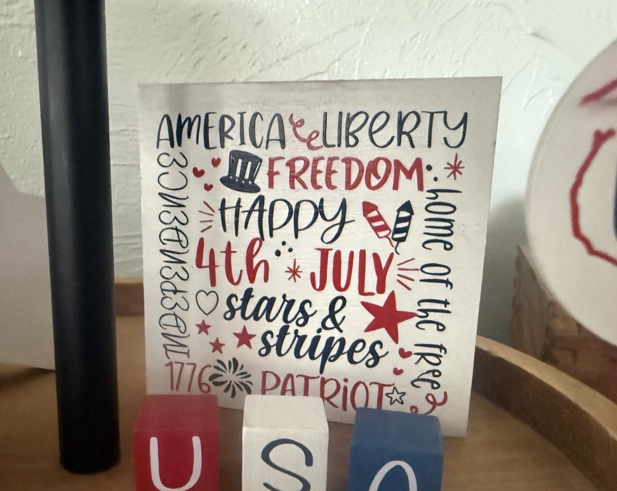Patriotic Word Art Wood Shelf Sitter