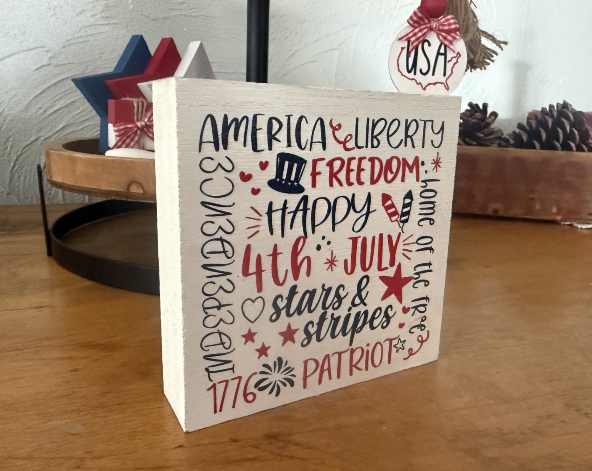 Patriotic Word Art Wood Shelf Sitter