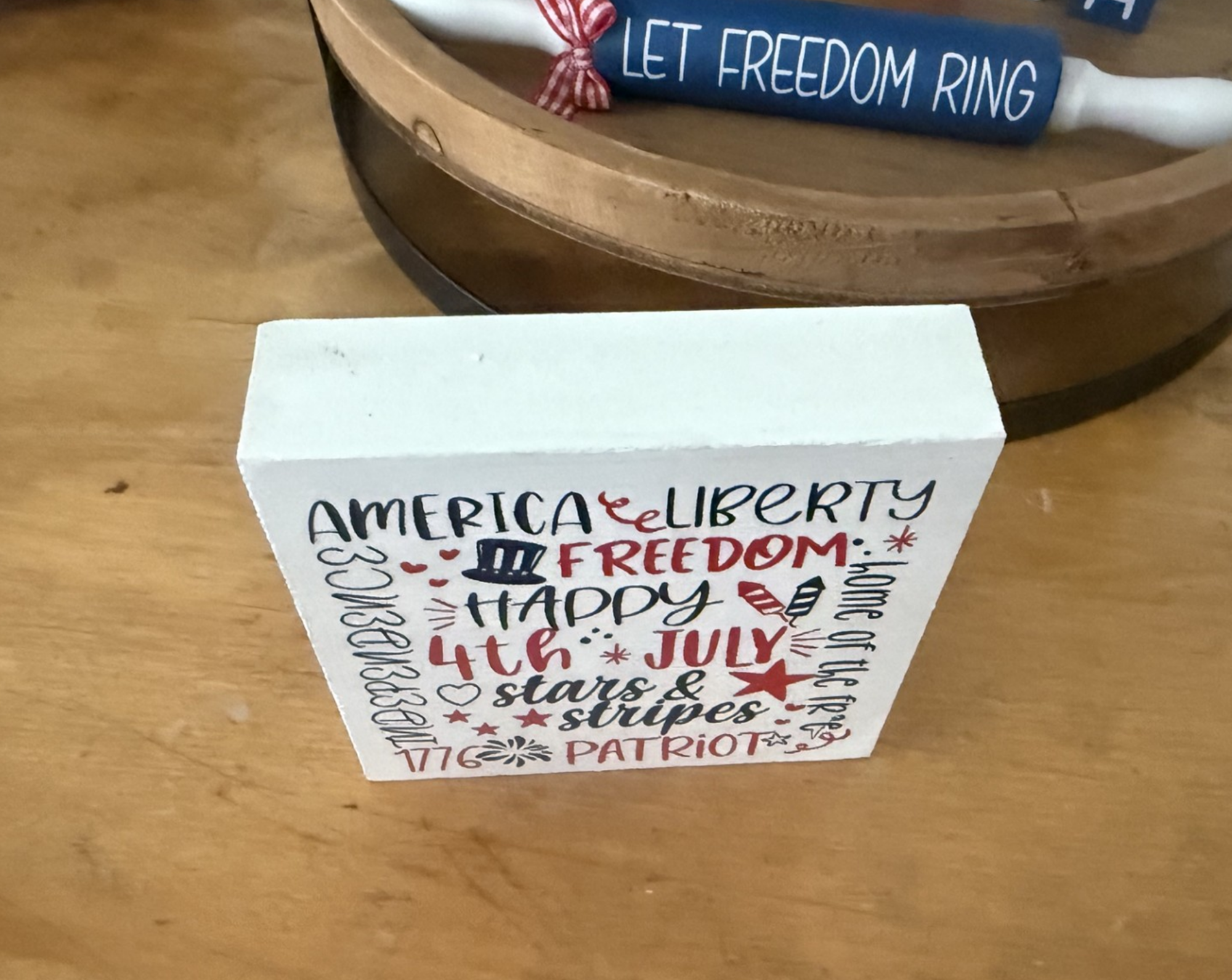 Patriotic Word Art Wood Shelf Sitter